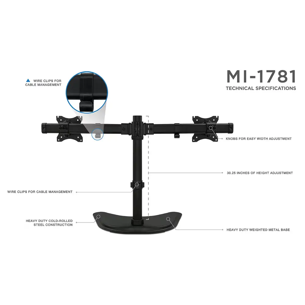پایه استوک رومیزی دو مانیتور NewStar مدل MI-1781 | قابل تنظیم تا 27 اینچ - Image 5